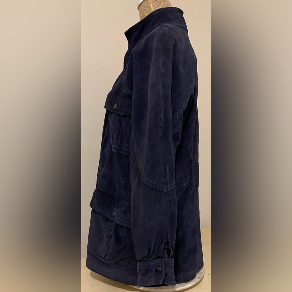Bergdorf Goodman Blue Suede 3/4 Length Long Coat - Picture 2 of 12